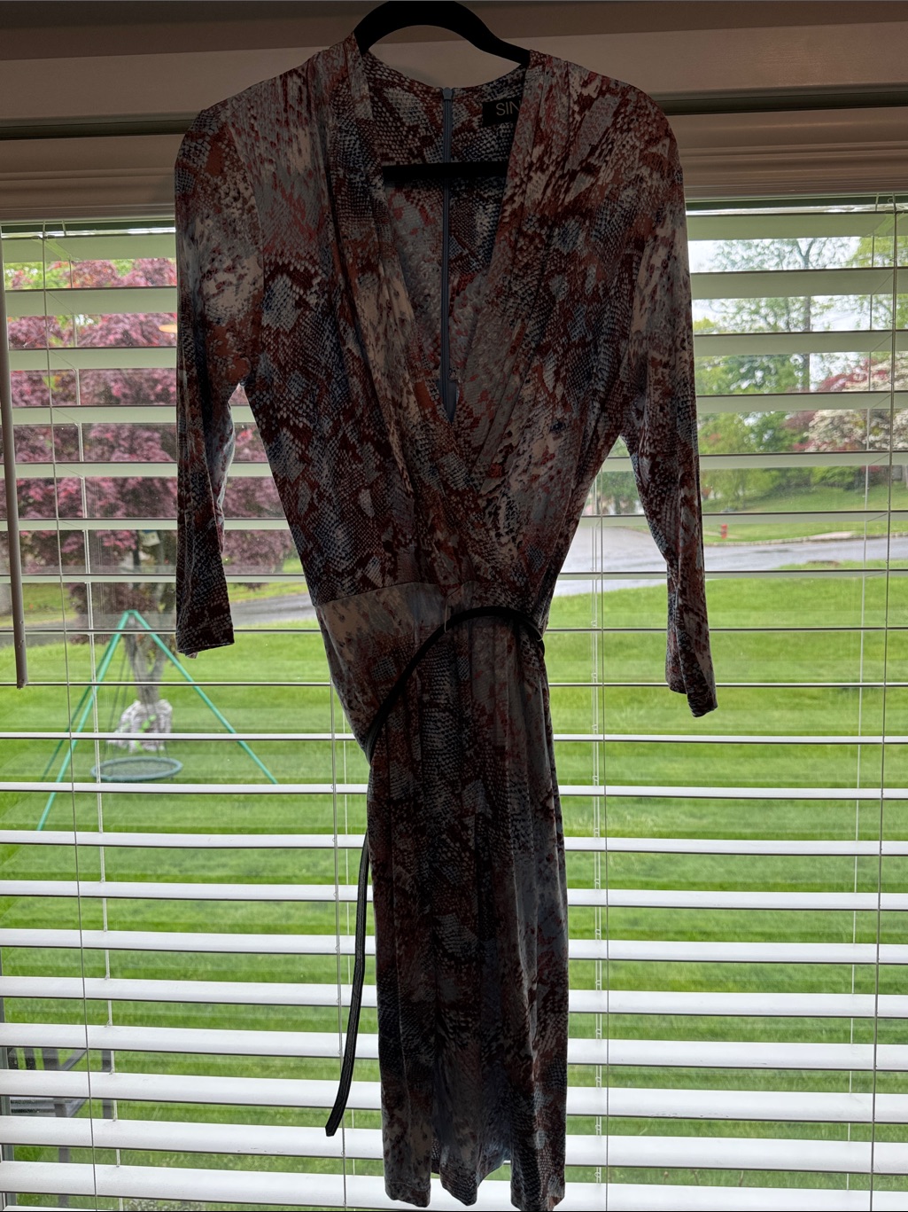 Single Wrap Dress In Brown And White Snakeskin Print